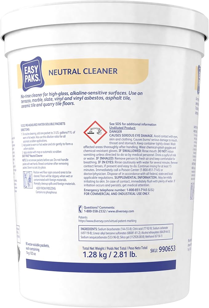 Diversey 990653 Easy Paks Neutral Cleaner, Cleans High Traffic Glossy Floors, Pine Scent, 90-Paks per Container (Pack of 2)
