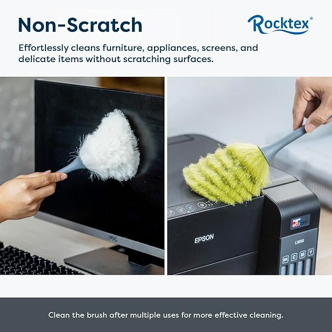 Rocktex 3 Pack Microfiber Delicate Duster & Detail Brush - Dual Ended Duster with Microfiber, Electrostatic and Washable Screen Static Cleaning Tool for Office, Car, Laptop, Screen, Keyboard, TV