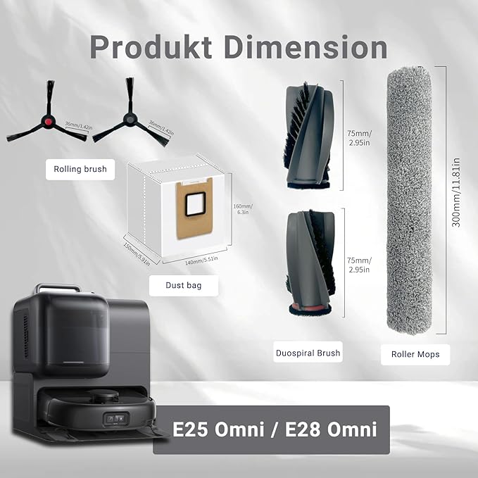 Replacement Parts Kit Compatible With Eufy Omni E25 / E28, Vacuum Cleaner Accessories Includes:2 Mop Roller Brush,1 Set Main Brush,6-Side Brush,4-Filter,6-Disposal Dust Bags