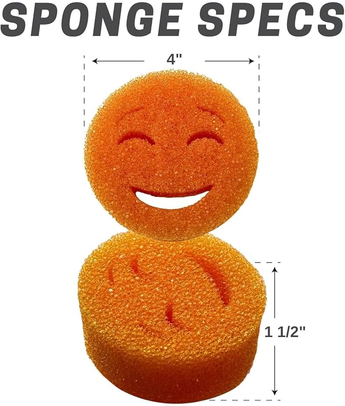 The Original Smiling Handle for Scrub Daddy and Scrub Moji Sponges (Light Blue Handle) & 3 Orange Scrub Moji Sponges