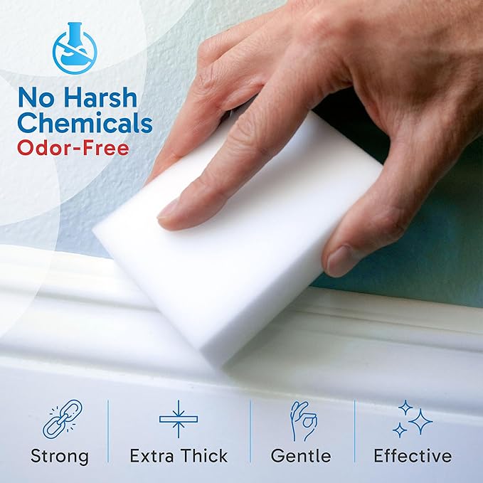 (100 Pack) Extra Large Eraser Sponge - Extra Thick, Long Lasting, Premium Melamine Sponges in Bulk - Multi Surface Power Scrubber Foam Cleaning Pads - Bathtub, Floor, Baseboard, Bathroom, Wall Cleaner