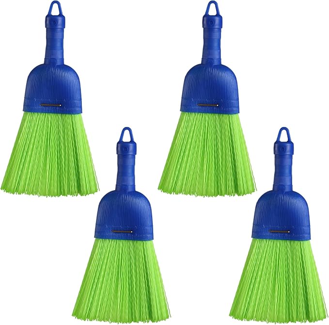 Domensi 4 Pcs Whisk Broom Poly Fiber Handheld Brush Hand Brush Outdoor Car Broom with Hang Hole for Cleaning Inddoor Porches Floors Decks Driveways Dirt Dust