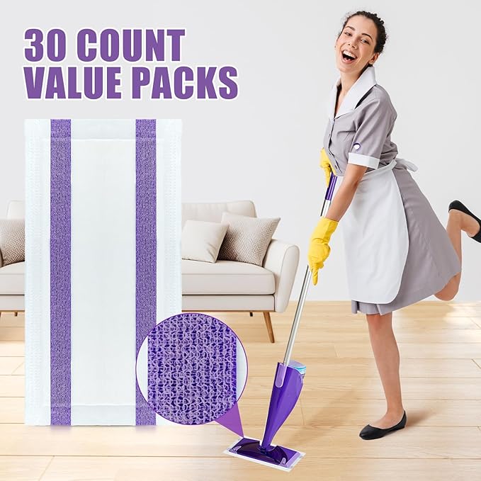 30 Count Disposable Wet Pads Refill for Swiffer Wet Jet Spray Mop,Wet Jet Pads for All Floor Types,Disposable Multi Surface Wet Jet Hardwood Floor Cleaner for swiffer Wet Pads Refill