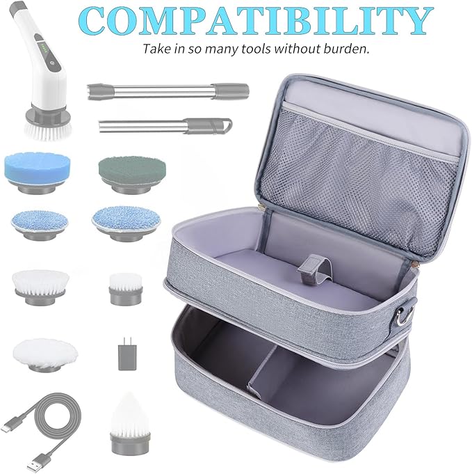 Storage Bag Compatible with Electric Spin Scrubber Portable Organizer for Cleaning Brush, Carry Case for Bathroom Floor Windows Cleaning Tool, Household Cleaning Supplies Organizer, Bag Only