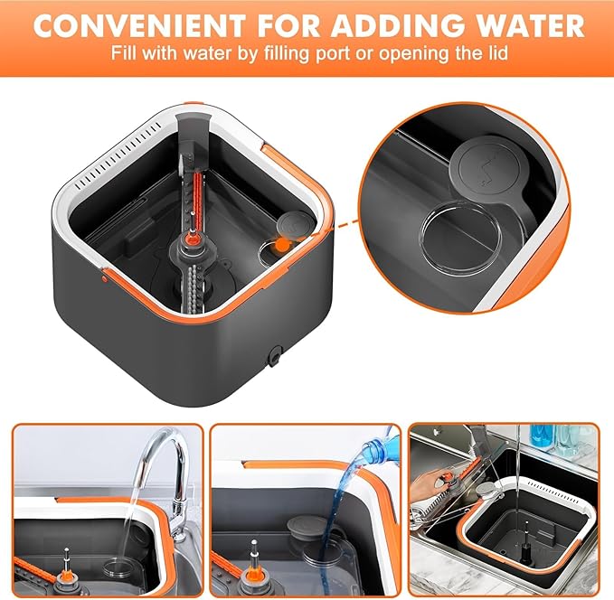 Upgraded Spin Mop and Bucket System Set, Self Separate Clean and Dirty Water, Foldable Square Standing Mop Head with Microfiber Mop Pads, Detachable Bucket (Grey+Orange, Mop Set with 6PC Pads)