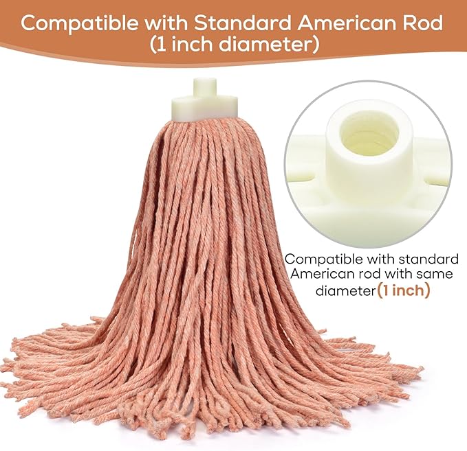 Matthew Cleaning Screw-on Heavy Duty Cotton Wet Mop Replacement Heads(Orange, Medium,12 Pack) with 2 Pack Microfiber Cloth for Residential & Commercial Floor Cleaning Use- Fit Standard American Screw