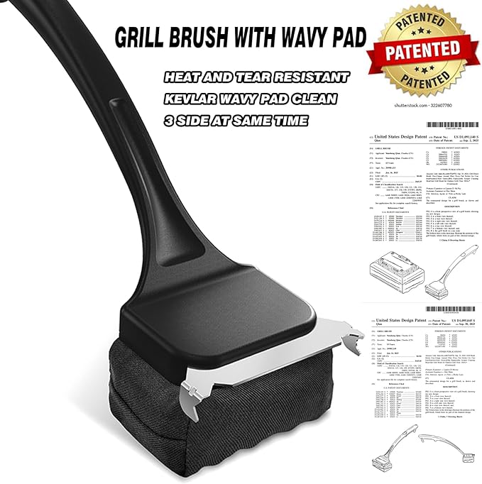 Steam Grill Brush Bristle Free with Scraper, BBQ Cleaner Tool Brush with Kevlar Cleaning Head for Outdoor Grill Accessories - Black, Grilling Gifts for Men Dad
