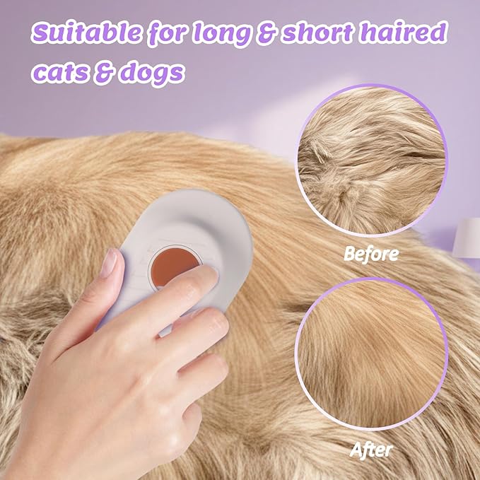 Secrtji 4 in 1 Cat & Dog Steam Brush for Long/Short Hair Shedding - Rechargeable Pet Grooming Brush with Anti-Static Steam Spray, Foldable Handle & Dual Massage Modes for Home Pet Spa Cleaning