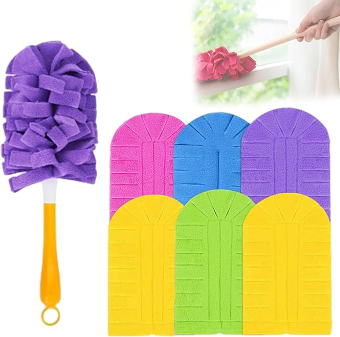 360° Electrostatic Duster Refills — The Sustainable Choice for a Dust-Free Home, Washable & Reusable, High-Density Microfiber (1 Handle + 6 Refills)