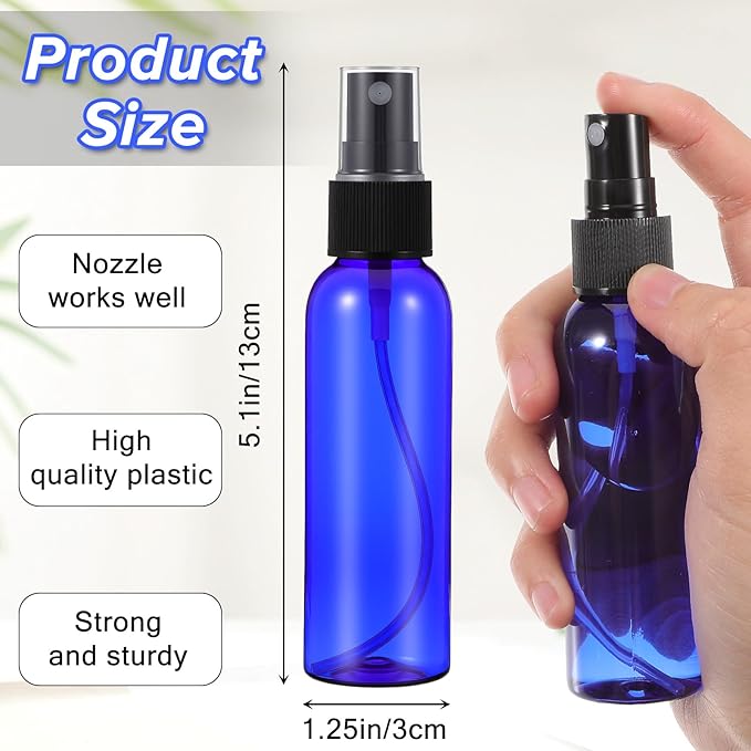 50 Pack 2 Oz Plastic Spray Bottles Reusable Mini Travel Size Perfume Refillable Mist Sprayer Empty Spritz Bottle for Household Use Essential Oil Cleaning