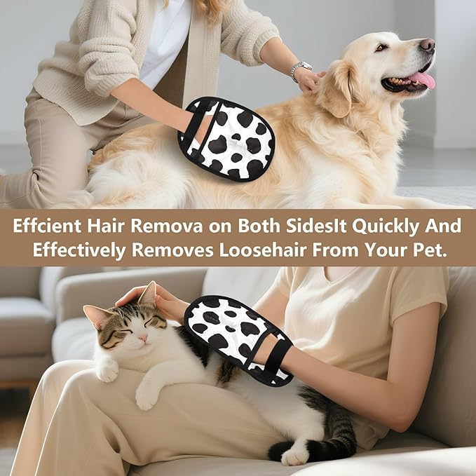 CHPGPUG Cow Pattern Print Pet Hair Removal Glove for Cats & Dogs Reusable Pet Hair Removal Glove pet Hair Electrostatic Gloves