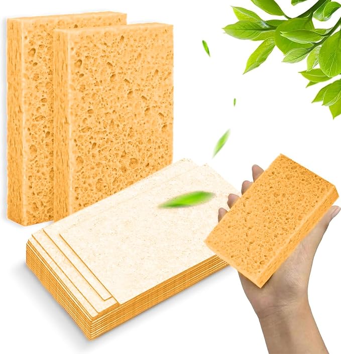 24 - Pack Non-Scratch Scrub Sponges - Sponges for Dishes and Washing Dishes, Cleaning Sponges for Kitchen Home and More (Yellow)