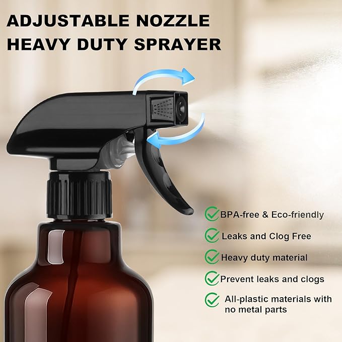 Glass Spray Bottles with Silicone Sleeve 16.9oz 2 Pack Empty Spray Bottle for Hair Mist/Stream Spraying for Cleaning Solutions, Plants, Essential Oils (Brown-grey&white)