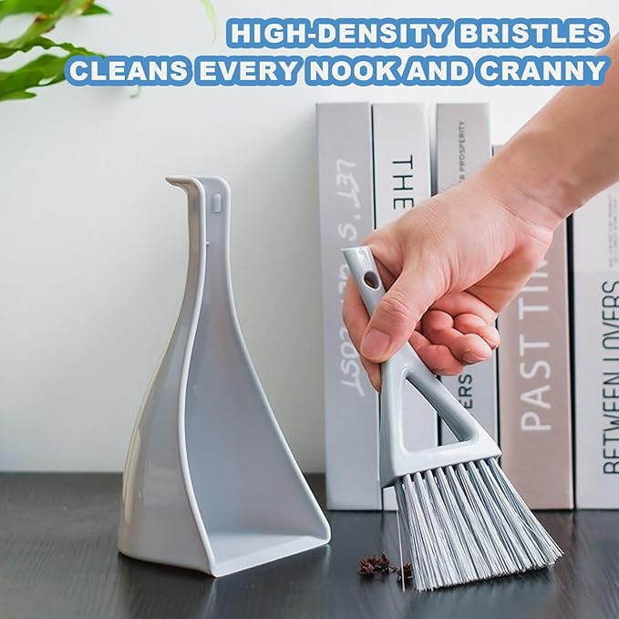 BSMstone Dust Pan Broom Brush Dustpan -Mini Broom and Dustpan Combo Set, Handheld Sweeper Cleaning for Tables, Keyboards, Guinea Pig Cage, and Cat Litter, etc. (Grey)