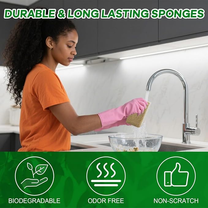 YoleShy Natural Sponges Kitchen Biodegradable Dish Sponge for Washing Dishes Compostable Coconut Walnut and Cellulose Plant Based, 10 Pack