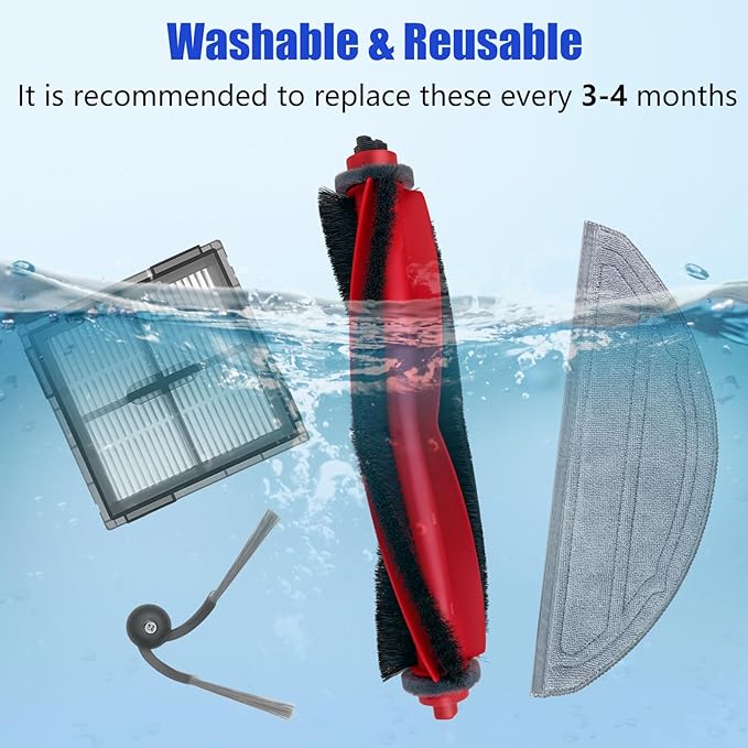 17 Pack Replacement Accessories Parts for Roborock Q10 S5+/ Q10 S5/ Q10 X5/ Q10 X5+ Robot Vacuum Cleaner Kits, with 1 Main Brush, 4 HEPA Filters, 4 mop Pads, 6 Side Brush, 1 Cleaning Tool +Screwdriver