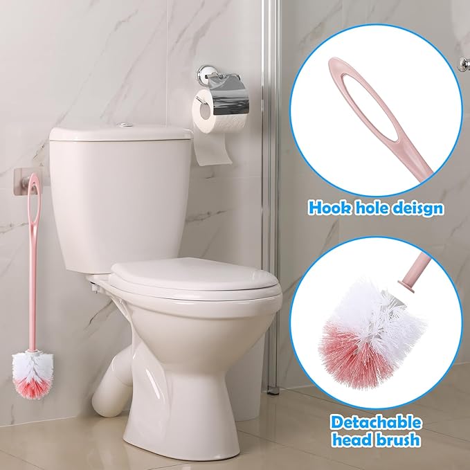 Acellegic 12 Pcs 17.3 Inch Pink Toilet Brush Bulk with Hook Hole Long Handle Toilet Bowl Cleaner Scrubber for Bathroom Household Cleaning Supplies Home Gifts