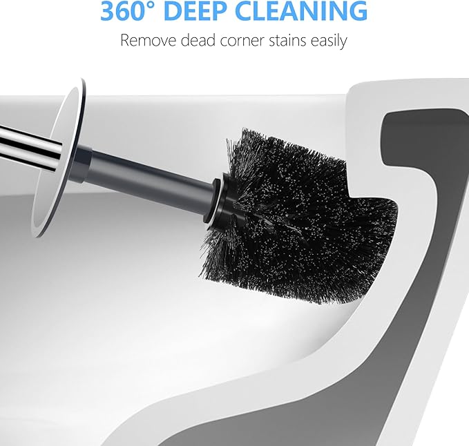SetSail Toilet Brush, Compact Size Toilet Bowl Brush and Holder Toilet Brushes for Bathroom with Stainless Steel Handle Toilet Cleaner Brush with Durable Scrubbing Bristles, Grey