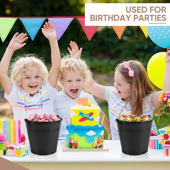 OBTANIM 7 Pack Black Metal Buckets with Handle Galvanized Ice Pails for Plants, Succulents, Party Favors Organizing, Rustic Home Decor or Classrooms Pencil Storage (6 x 4.4 inch)