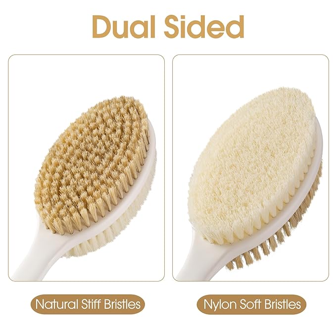 Body Scrubber Anti Slip for Shower,Shower Brush Long Handle with Stiff and Soft Bristles,Body Wash Exfoliating Back Scrubber for Bath or Dry Brushing Body Brush(Orange)