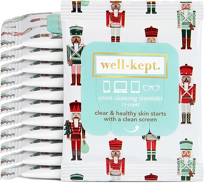 Well-Kept Tech & Lens Wipes - Eyeglass, Screen & Phone Cleaning, Multi-Surface, Lint-Free, Pre Moistened, Streak-Free & Non Scratching - Nutcracker, 12 Pack (180 Count)