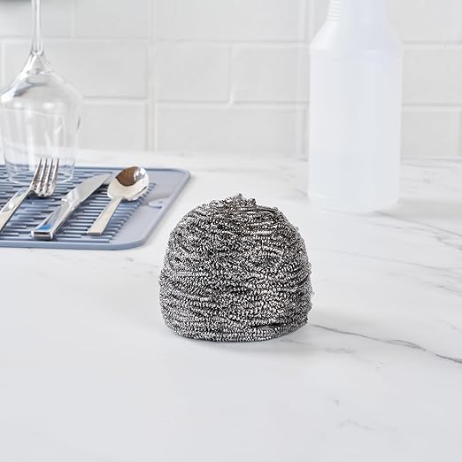 Restaurantware Stainless Steel Scrubber 100 Pack 3.543 x 3.543 x 2.362 Inches Heavy-Duty Metal Cleaning Pad Rust-Resistant Kitchen Scouring Tool for Tough Cleaning Silver