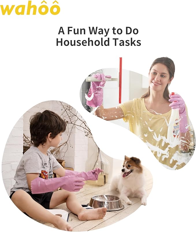 wahoo Skin-Friendly Cleaning Gloves, Reusable Dishwashing Gloves with Flocked Cotton Liner, Dishwashing, Kitchen, Mauve Mist, Large