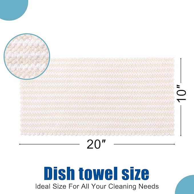 Homaxy Kitchen Towels(12 Pack, 10 x 20 inches), Ultra Soft and Absorbent Dish Towels, Reusable Fast Drying Microfiber Cleaning Cloth, Coral Velvet Wave Design No-lint, Beige