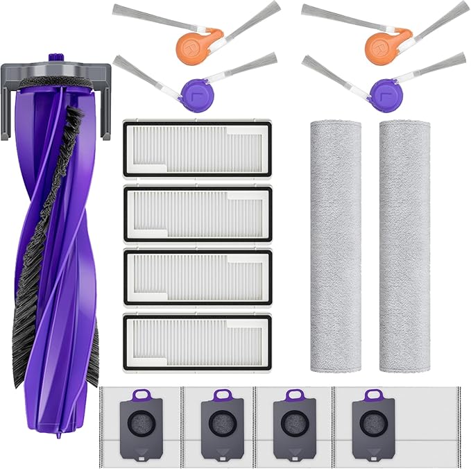 16 Pcs Replacement Accessories Kit Compatiible With Narwal Flow Robot Vacuum,1 Main Brush Roller,4 Side Brush,4 Hepa Filters,2 Track Mop Cloth,4 Dust Bag,