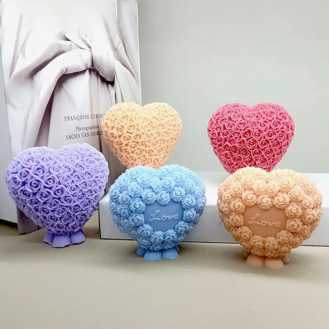 3D Rose Heart Shaped Candle Soap Silicone Mold Fondant Chocolate Candy Cake Decorating Mold Plaster Resin Polymer Clay Mould Wedding Valentine's Day Decor
