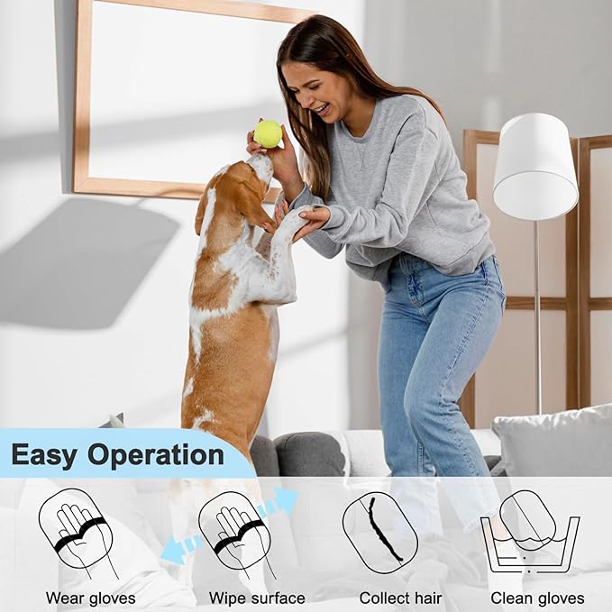 Kemodia Pet Hair Removal Glove, Reusable Electrostatic Cats & Dogs Hair Removal Tool for Couch, Furniture, Carpet, Car Seat, Clothes 1PCS