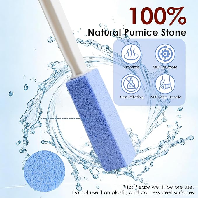 QUIVIX Toilet Cleaner Brush, Silicone Toilet Brush+Pumice Stone for Toilet Cleaning, with Non-Slip Long Handle, Wall Mounted/Floor Standing, Toilet Brush Set for Bathroom RVs