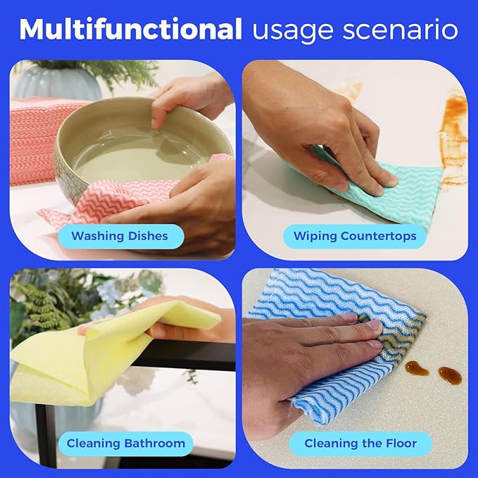 Reusable Cleaning Towels Handi Wipes Reusable Cloths Disposabel Dish Cloths Dish Towels Dry Handy Wipes Big Durable Absoebent 40 Count, Blue