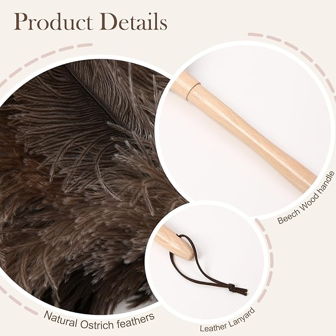 Daieeparty Ostrich Duster Fluffy Natural Feather Dusters with Wooden Handle Cleaning Supplies for Home Office Car (2, 16inch)