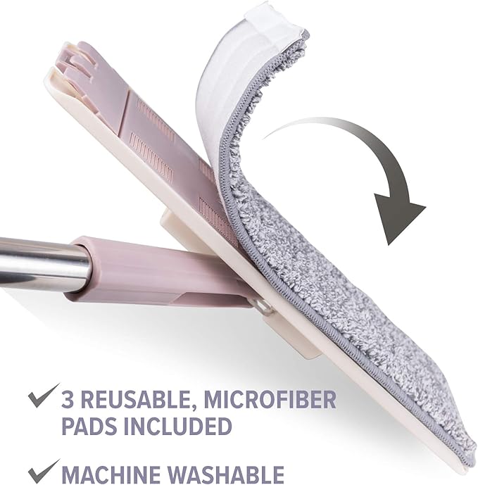 JFB Home Products Micro Flat Mop & Bucket System, Hands-Free Wringing Floor Cleaning, 3 Washable & Reusable Microfiber Pads, Wet or Dry Usage on Wood, Marble, Tile, Laminate, Ceramic and Vinyl Floors