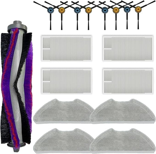 Replacement Part Accessories Fit Compatible With Eureka E10s E20 Plus Robot Vacuum Cleaner,1 Main Brush,4 Side Brush,4 Hepa Filters,4 Mop Pads
