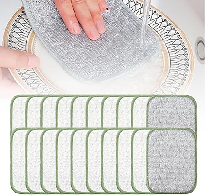 Double-Side Scratch-Free Wire Dishcloth, Multipurpose Wire Dishwashing Rags for Wet and Dry Non Scratch Dishcloth Rag, Reusable Metal Scrubbing Pads Sponge Cloths for Kitchen Cleaning (20pcs)