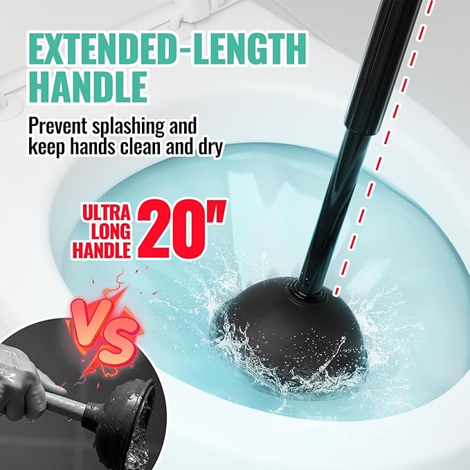 3PACK 3 in 1 Toilet Brush and Plunger Set with Crevice Cleaning Brush, Toilet Plunger and Brush Set with Extra Long Handle, Plungers for Bathroom Accessories, Abrasive Spiral Brushes Black