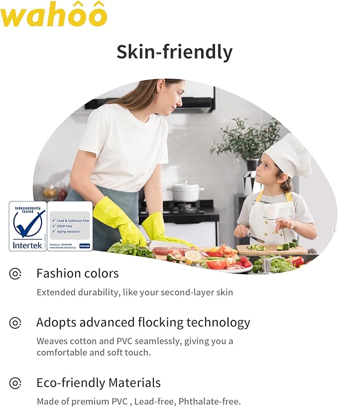 wahoo Skin-Friendly Cleaning Gloves, Cotton Flocked Lined Dishwashing Gloves, Reusable, Non-Slip, Waterproof, Bud Tender, Small