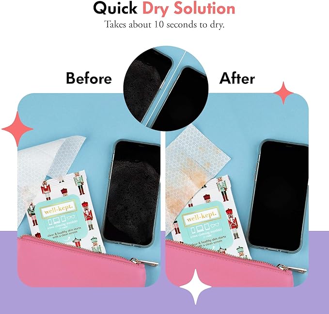 Well-Kept Tech & Lens Wipes - Eyeglass, Screen & Phone Cleaning, Multi-Surface, Lint-Free, Pre Moistened, Streak-Free & Non Scratching - Nutcracker, 12 Pack (180 Count)