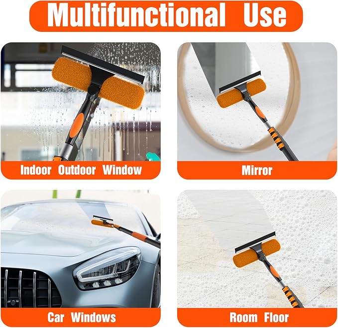LAANPOLE 26FT Window Squeegee with Extension Pole, 2-in-1 Squeegee for Window Cleaning, Professional Cleaning Kit for Home with 20FT Telescoping Pole for Outdoor Indoor Use