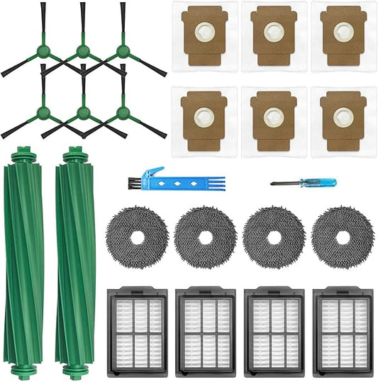 Theresa Hay Replacement Parts for iRobot Roomba Plus 405 Combo & 505 Combo Robot Vacuum Cleaner Accessories Kit 22 Packs 2 Main Brushes, 4 Filters, 6 Side Brushes, 4 Mop Cloths, 6 Bags