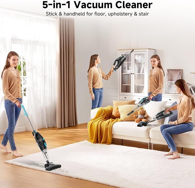 fenhua Corded Stick Vacuum Cleaner - Lightweight, Powerful Suction with 450W Motor, 3-in-1 16.4Ft Cord Vacuum Cleaners for Home, Hard Floor, Carpet, Pet Hair Light Blue