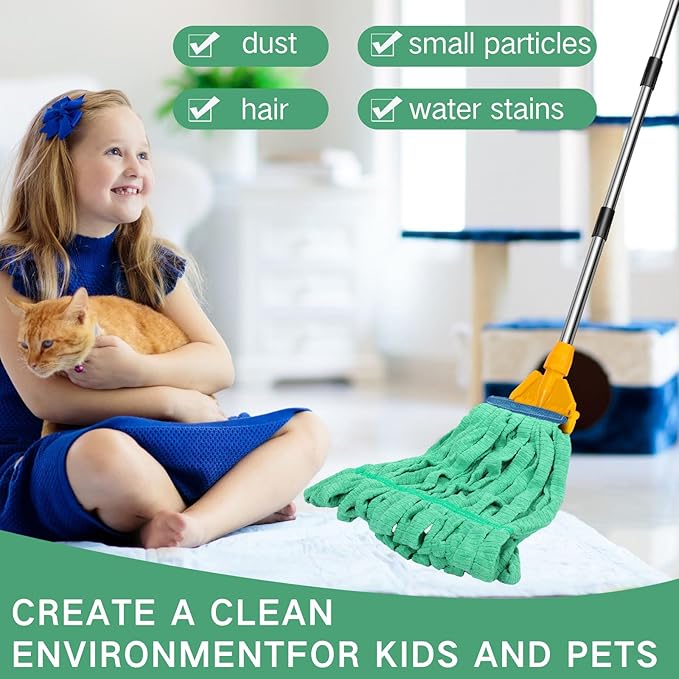 Lallisa 2 Pcs Commercial Mop Head Replacement 18 Oz Tube Microfiber Mop Heads for Floor Cleaning Industrial Mop Heads Looped End Wet Mop Head Refill for Home Commercial Industrial Use (Green)