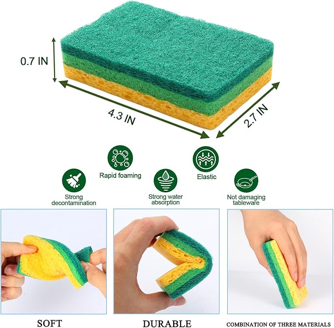 Sponges Kitchen,Non-Scratch Dish Sponge,Biodegradable Sponges for Dishes,The Most Suitable for Cleaning Kitchen Tableware and pots - 24 Pack