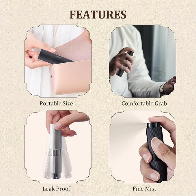 LISAPACK Perfume Travel Refillable Bottle - Atomizer Cologne Spray for Men Portable - Mini Sprayer Empty for Refill - Small Size 8ML Striped (Black, Silver, Blue)
