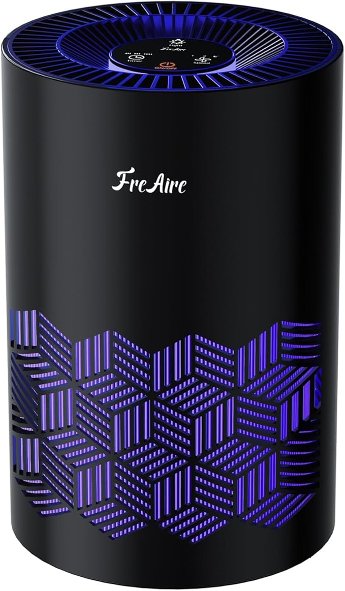 FreAire Air Purifiers for Bedroom Covers Up to 1086 Ft², Air Purifiers for Home, HEPA Air Purifier with Lights, Air Purifier Removes Dust Smoke Pollen Dander Smell, for Home/Pets/Bedroom (Black)