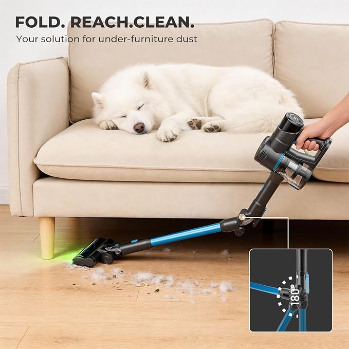 Apical Life Cordless Vacuum Cleaner, 23Kpa 300W Stick Vacuum with Foldable Tube, 45 Mins Runtime, LED Headlight, HEPA Filter, Wall-Mounted Storage, 3-in-1 for Carpet and Hard Floor