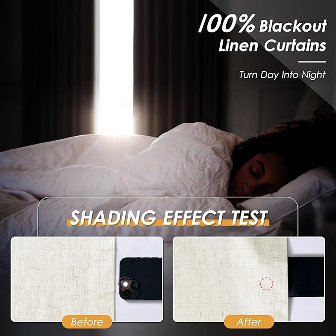 Full Black Out Warm Beige Window Curtains 84 Inches Long Back Tab Rod Pocket Heat Reducing Noise Cancelling Total Sun Blocking 2 Panels Set for Sliding Door Boho Farmhouse Curtains Drapes 52x84