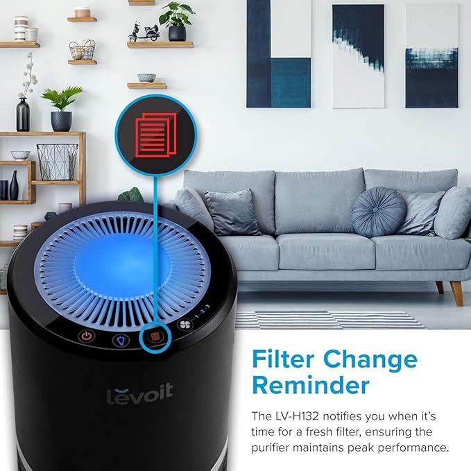 LEVOIT Air Purifiers for Home, AHAM VERIFIDE, High-Efficiency Filter for Smoke, Dust, Pollen, and Odors in Bedroom, Office, or Nursery, Optional Night Light, Quiet Operation, LV-H132, Black